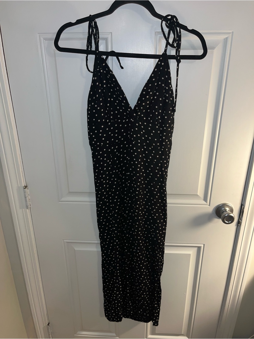 Abercrombie & Fitch Black Midi Dress with White Polka Dots
